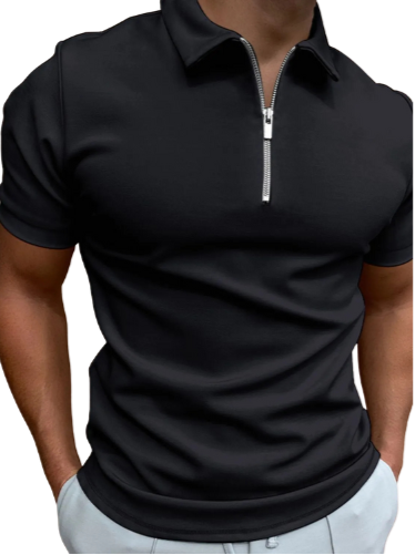 Polo Masculina Plus Size com Zíper – Manga Curta e Tecido Stretch